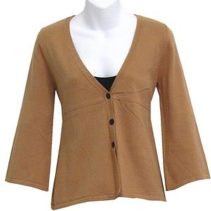 Camel Brown Button-Front Sweater Bell Sleeves